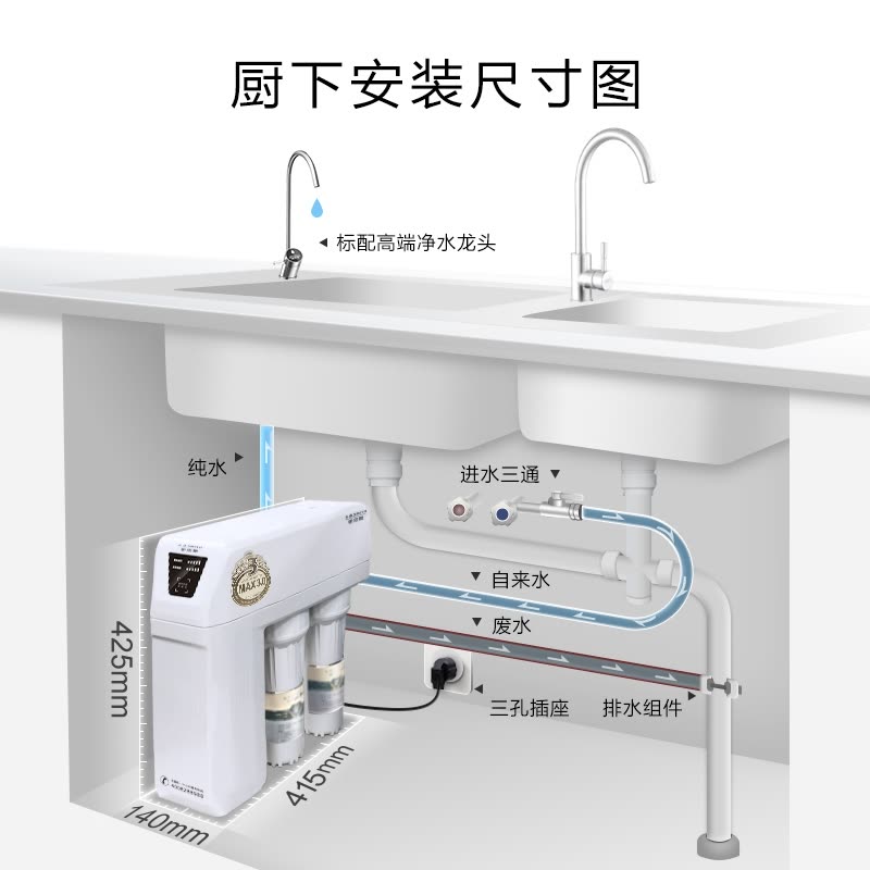 AO史密斯(A.O.Smith)厨下式家用直饮净水器器2000M 小体积 2升大流量净水机纯水机